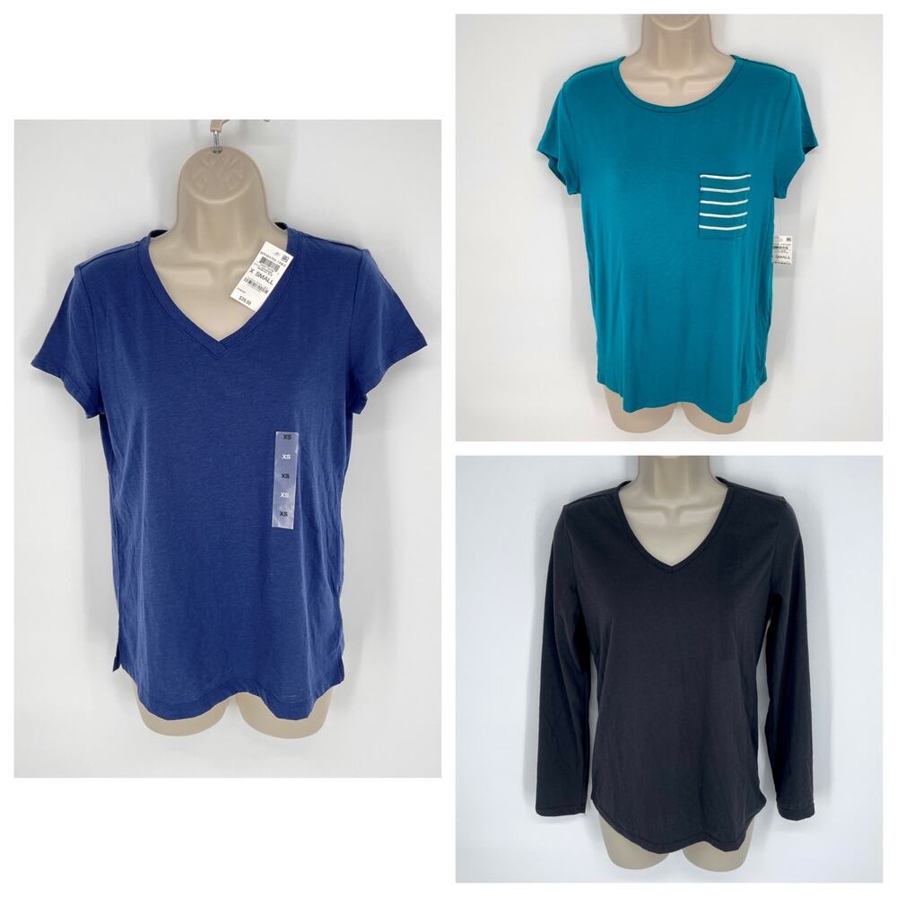 Charter Club NEW Womens 3 Pc Bundle PJ Tops XS Blue Black Mixed Styles Stretch